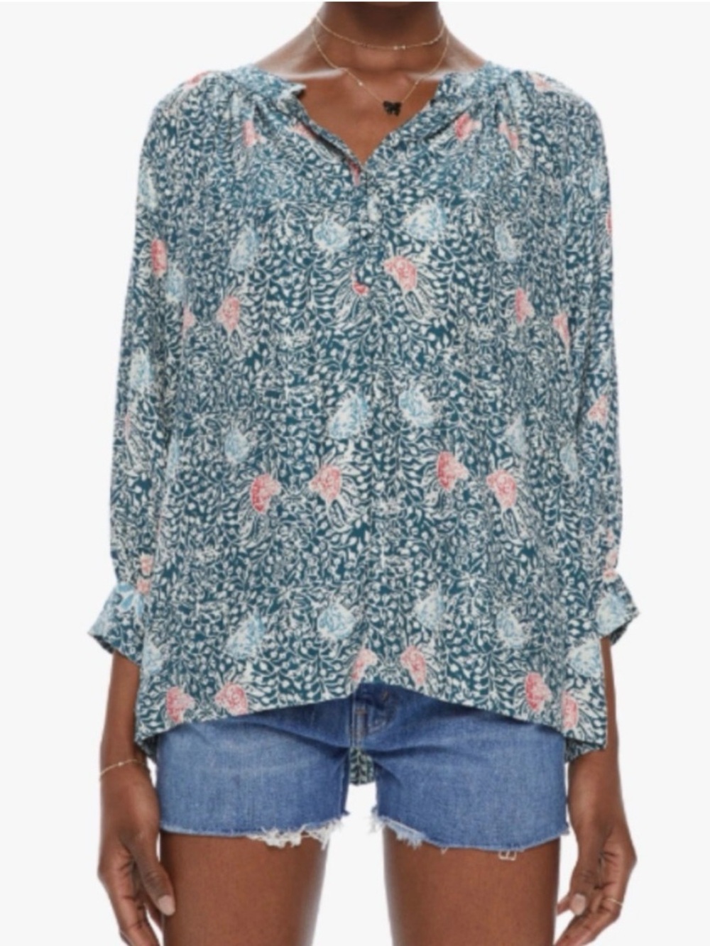 Natalie Martin floral print silk blouse size XS